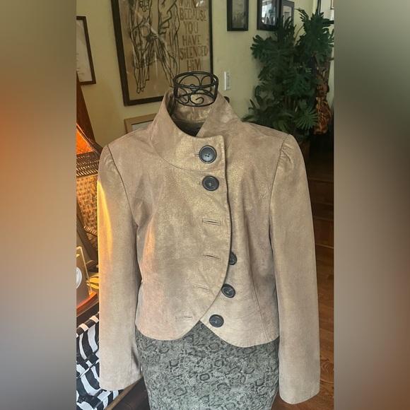 Lulu & Veronica Burnished Gold Metallic Leather Cropped Jacket Small - Picture 3 of 10